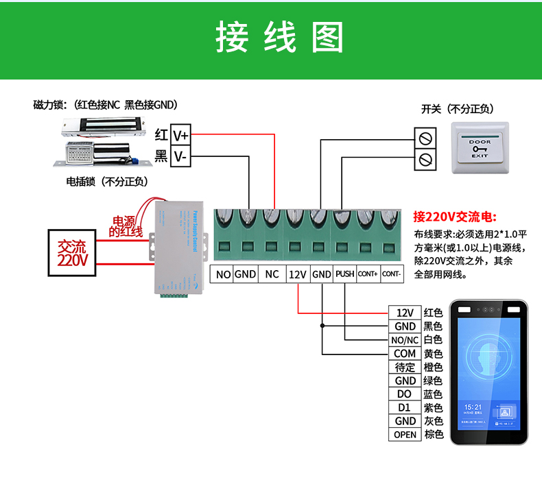 安将军a30人脸识别门禁一体机接线图解教程